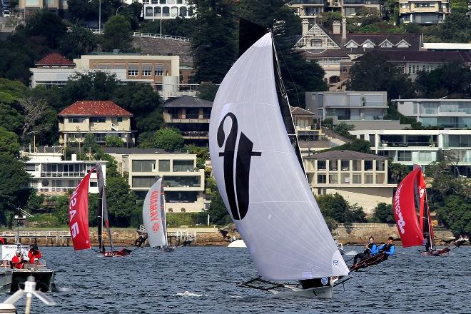 Thurlow Fisher heads for home with the challengers in the background - JJ Giltinan 18ft Skiff Championship © Frank Quealey /Australian 18 Footers League http://www.18footers.com.au